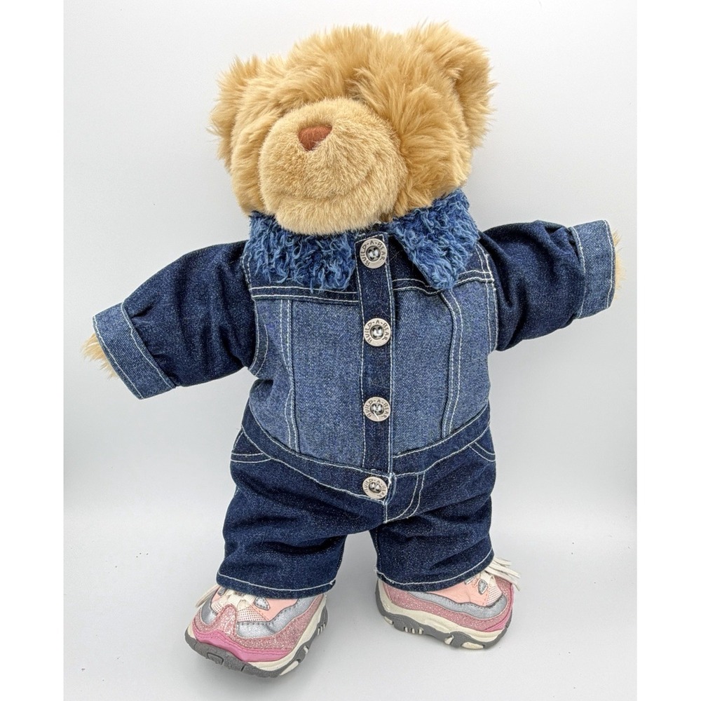 Build A Bear Brown Plush Pink Skechers Shoes & Sparkle Jean Jacket & Pants EUC